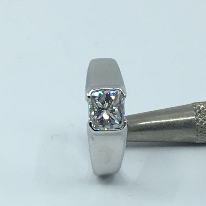14k White gold 1.30ct Radiant cut diamond cathedral solitaire ring