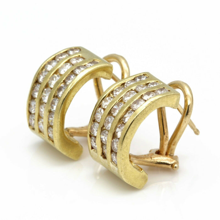 14kt Yellow Gold earrings with 3 rows of diamonds