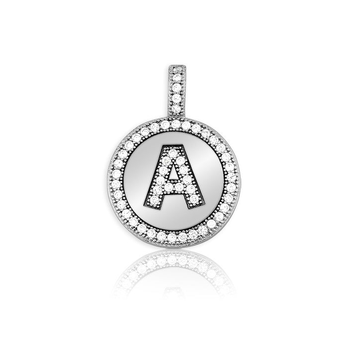 Sterling Silver Micro Pave Circle "A" Pendant W/ Chain
