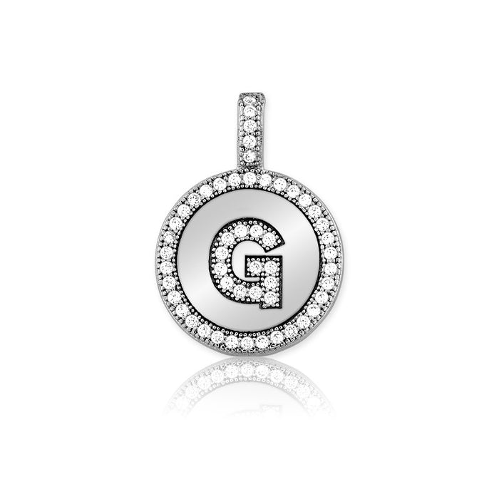 Sterling Silver Micro Pave Circle "G" Pendant W/Chain