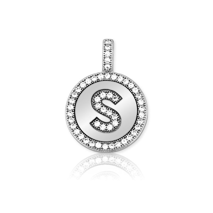 Sterling Silver Micro Pave Circle "S" Pendant W/Chain