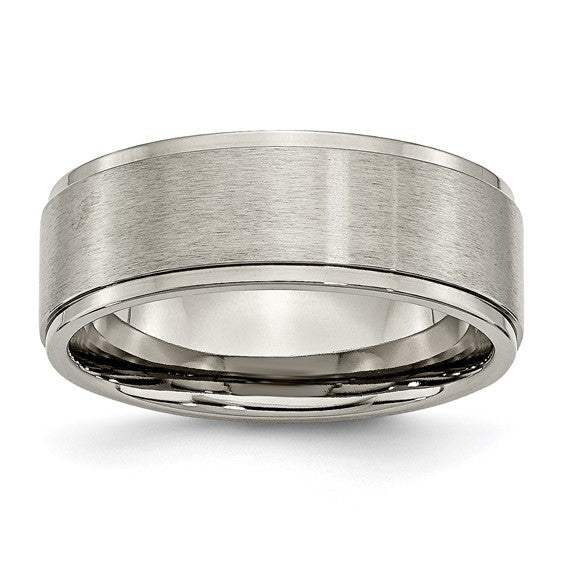Titanium Brushed Center 8mm Ridged Edge Band size 9.5