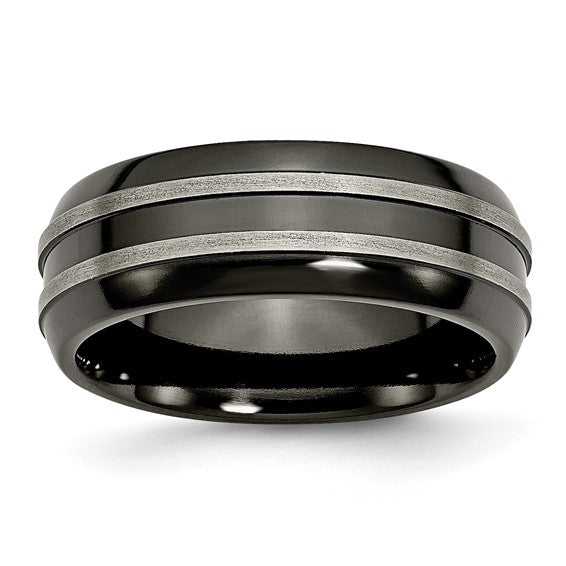 Titanium Grey and Black Ti Brushed and Polished 8mm Band size 10