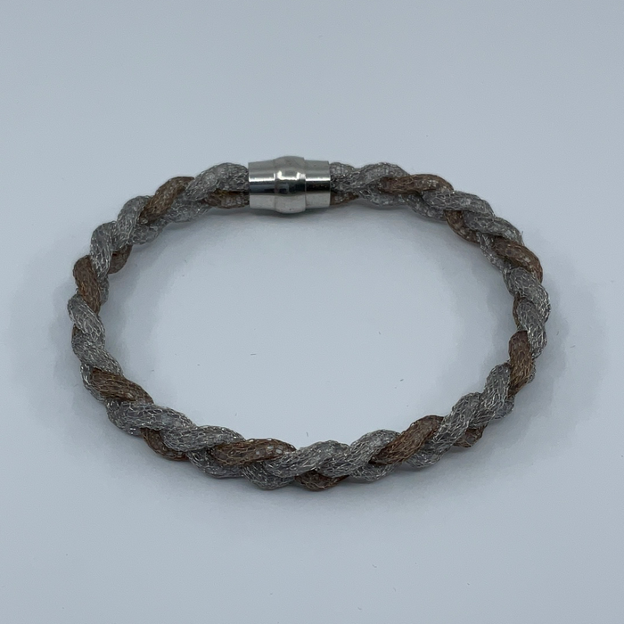 Sterling silver tutone mesh bracelet with magnetic clasp