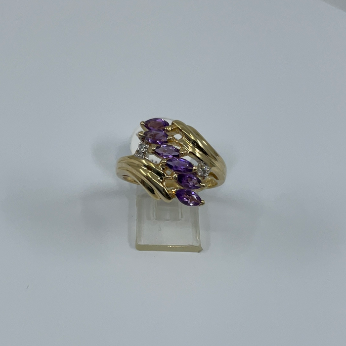 14kt Yellow Gold multi Amethyst and Diamond Ring