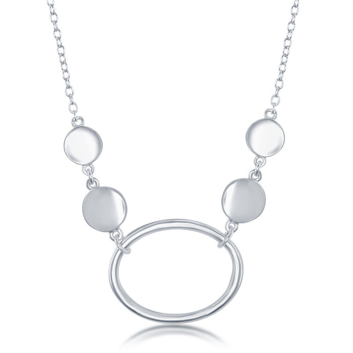 Sterling Silver Open Oval with Flat Shiny Discs Necklace