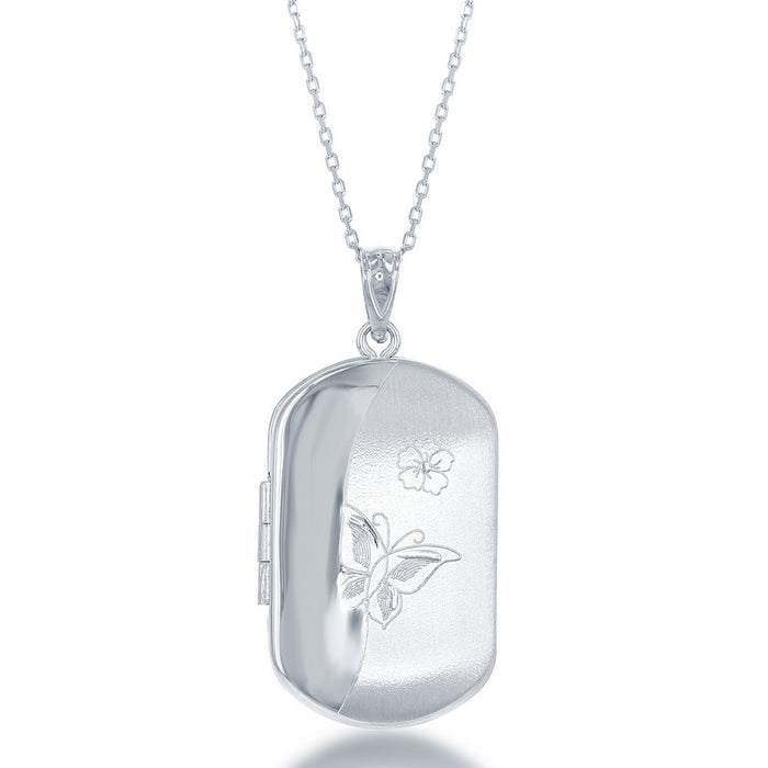 Sterling Silver Butterfly Rectangular Locket W/chain