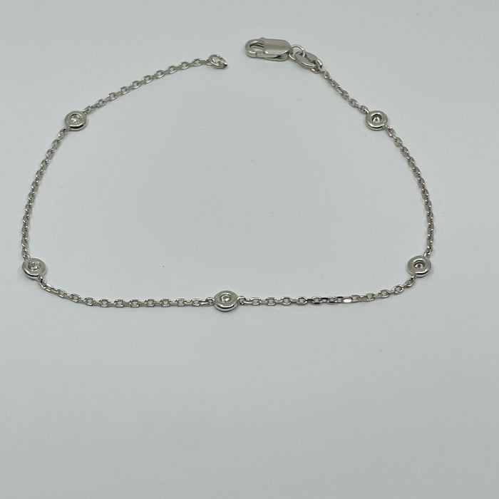 Sterling Silver Bracelet with 5 bezel set Diamonds
