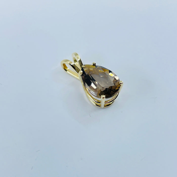 14kt Yellow Gold Pear shaped Smokey Topaz Pendant