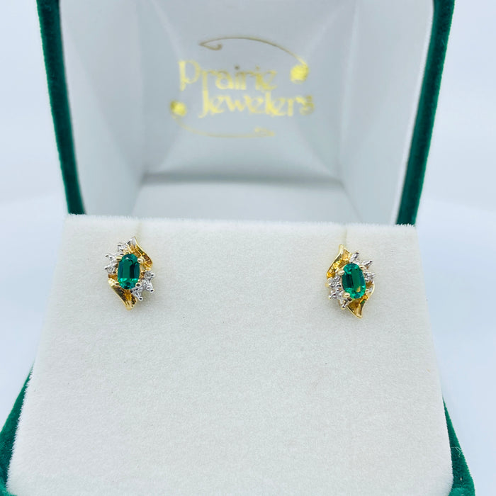 14kt Yellow Gold created Emerald earrings