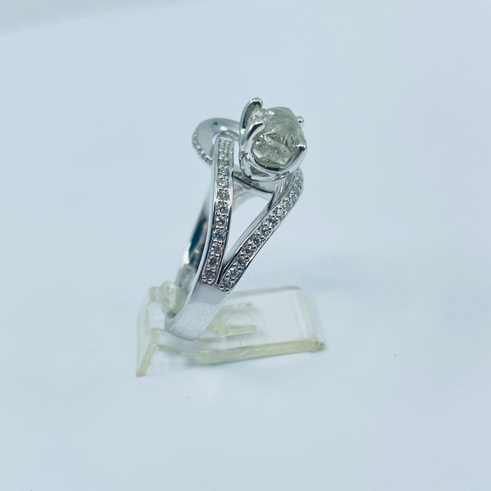14kt White Gold custom Engagement ring 2.31ct rough Diamond center