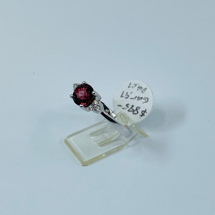 14kt White Gold Garnet and 6 Diamond Ring