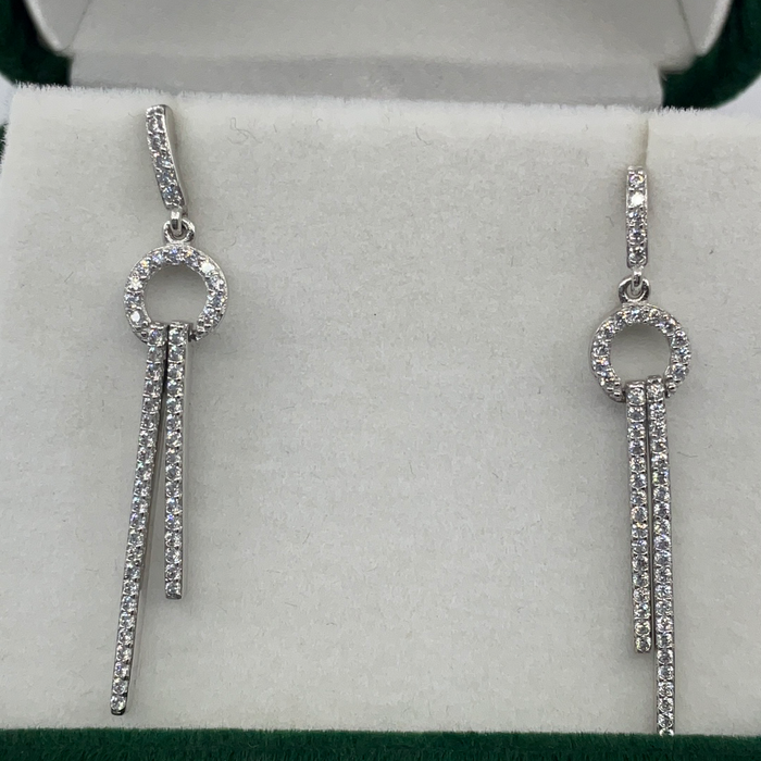 Sterling Silver Long Double Micro Pave Earrings