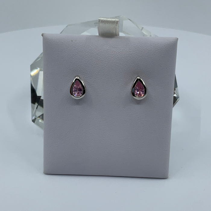 Rhodium finish October birthstone teardrop CZ earrings
