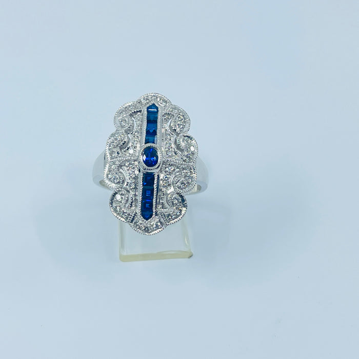18kt White Gold diamond and sapphire ring .26ctw diamonds and .50ctw sapphires