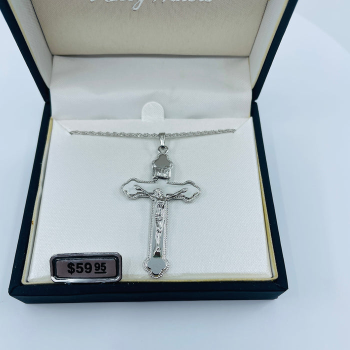 Rhodium Finish polished crucifix