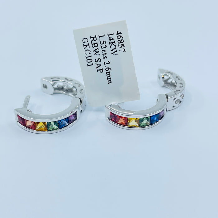 14kt White Gold 2.6mm Rainbow Sapphire Earrings