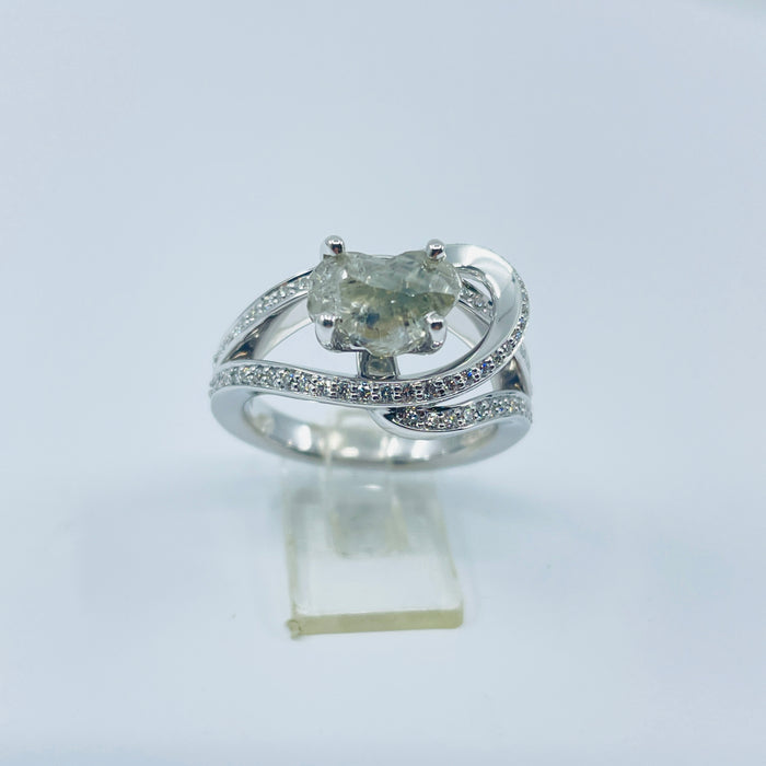14kt White Gold custom Engagement ring 2.31ct rough Diamond center