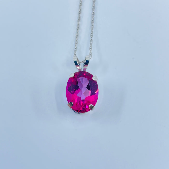 14kt White Gold Pink Topaz Oval Pendant