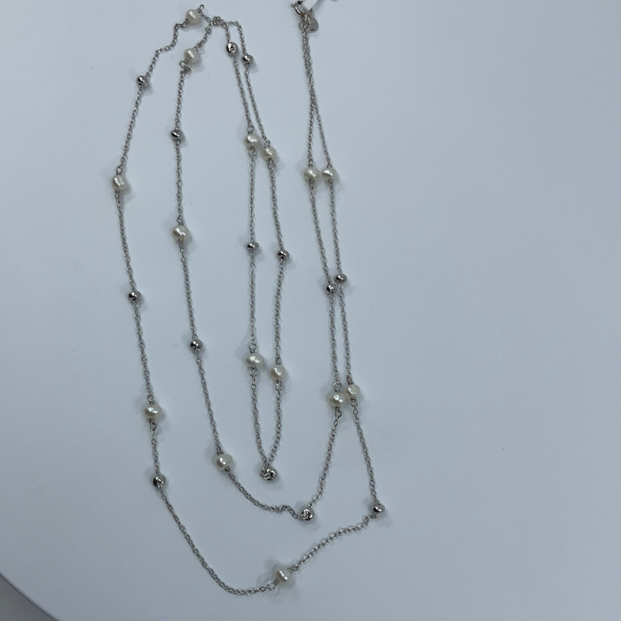 36” sterling silver Pearl and sterling bead station necklace