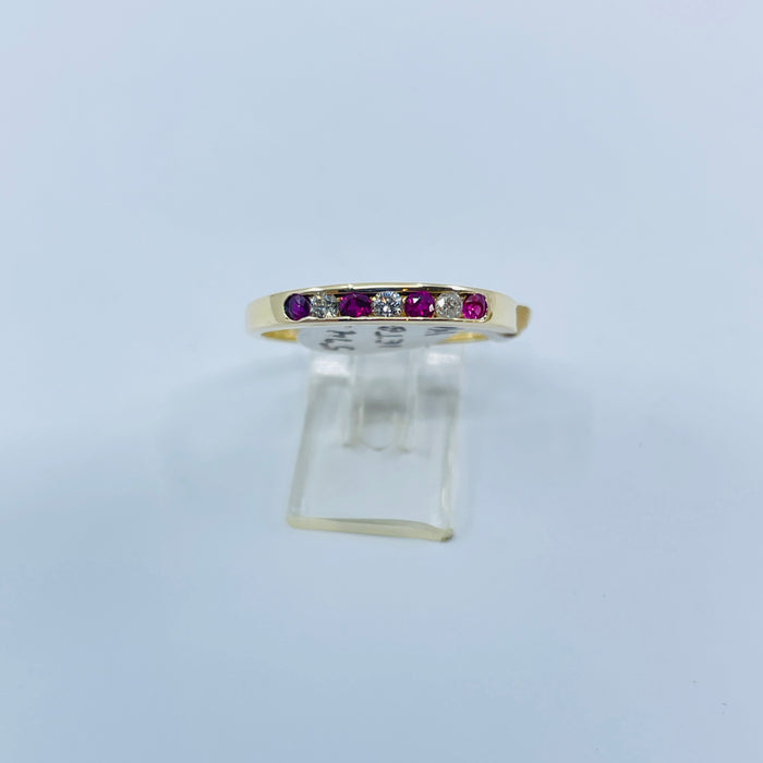 14kt Yellow Gold Diamond and Ruby channel band