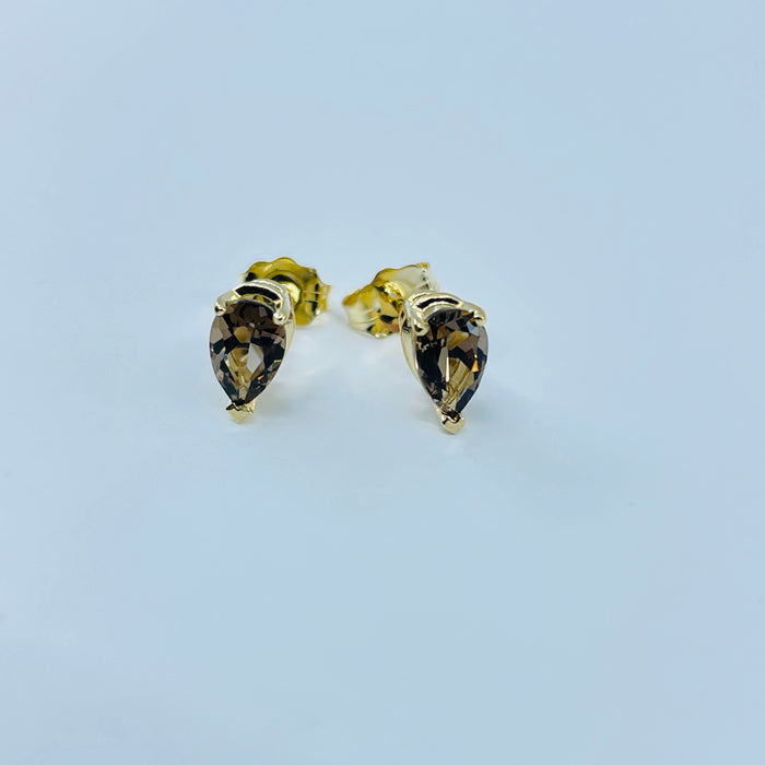 14kt Yellow Gold Pear shaped Smokey Topaz Earrings