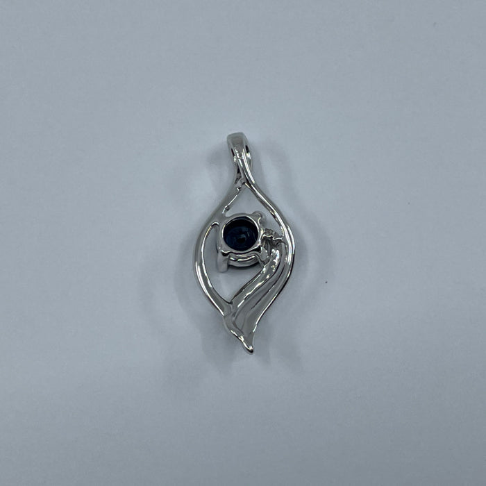 14kt White Gold sapphire and diamond pendant