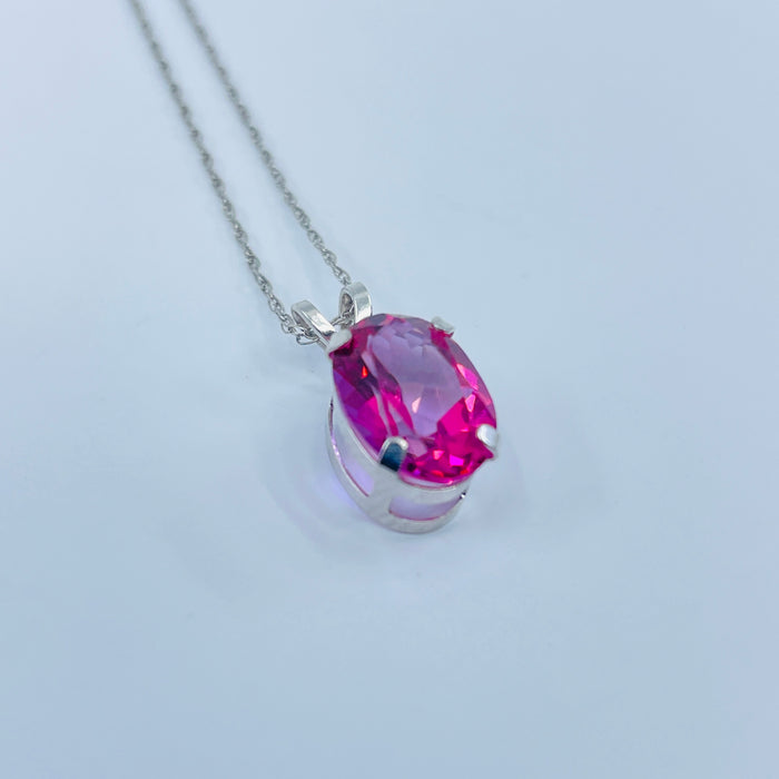 14kt White Gold Pink Topaz Oval Pendant