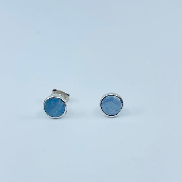 Sterling Silver round Opal Earrings
