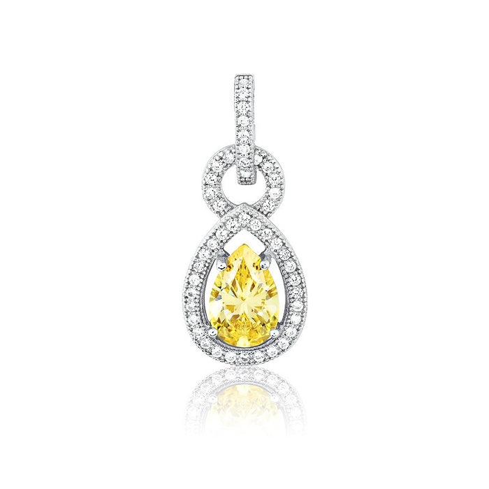 Sterling Silver Micro Pave Teardrop w/Yellow CZ Center Pendant (50 stones)