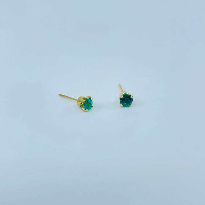 14kt Yellow Gold created Emerald earrings