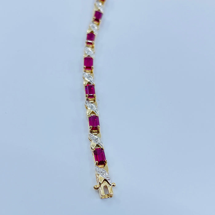 10kt Yellow Gold created Ruby Bracelet