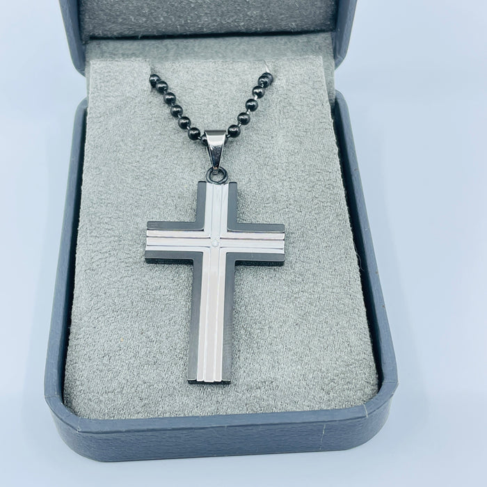 Stainless steel Cross on black Chain approx 2 1/4”
