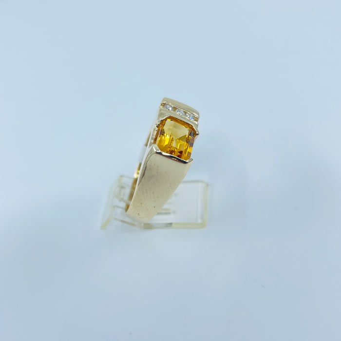 14kt Yellow Gold Citrine and 3 Diamond custom Ring