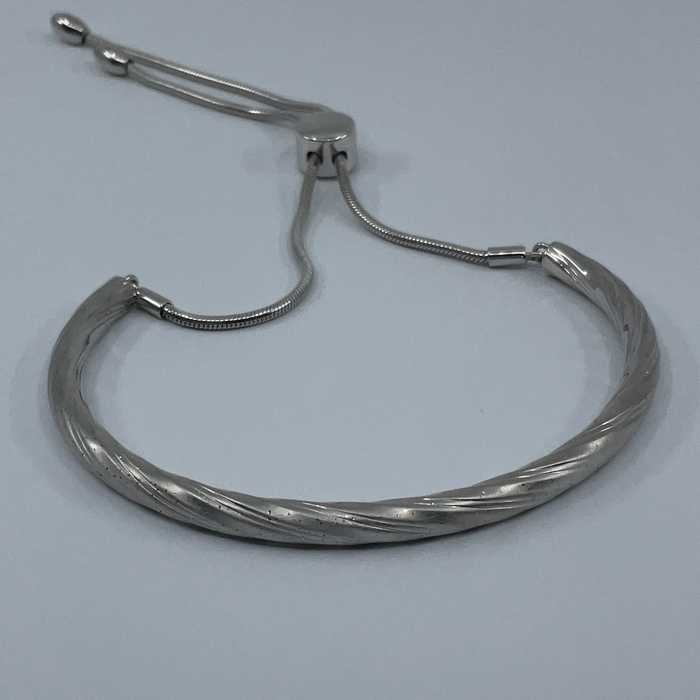 Sterling silver half bangle bracelet with adjustable chain