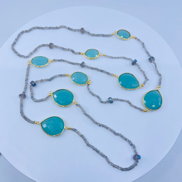 48” Aquamarine and Chalcedony Necklace