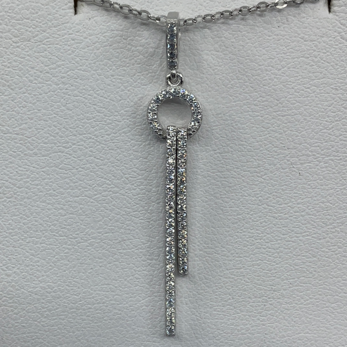 Sterling Silver Long Double Micro Pave Pendant