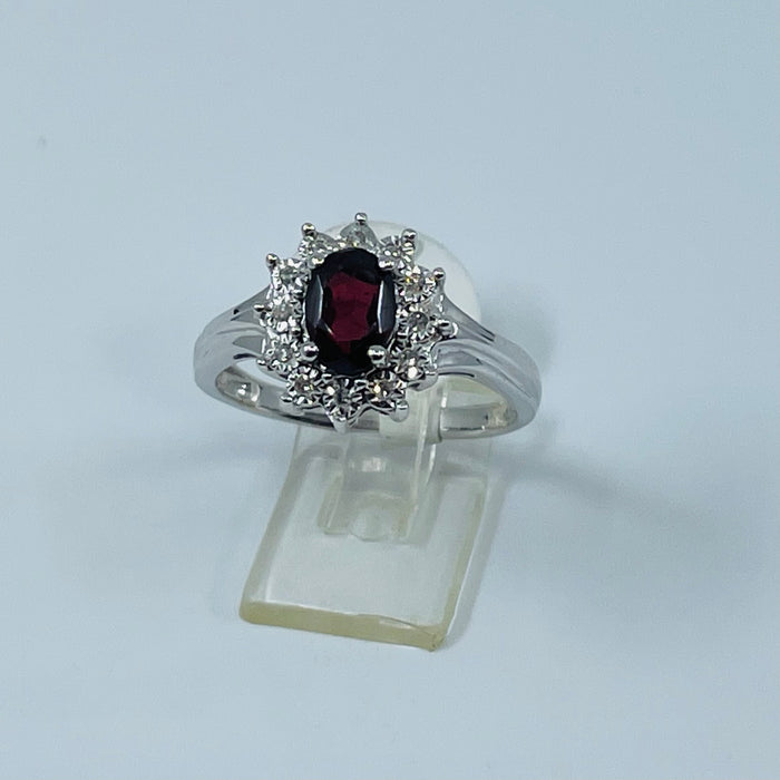 10kt White Gold Garnet and Diamond Ring