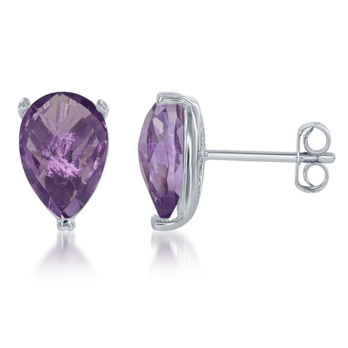 Sterling Silver Teardrop Earrings - Amethyst