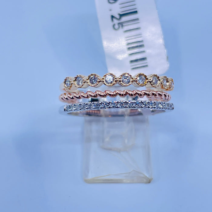 14kt Multi color 3 stack Diamond Ring