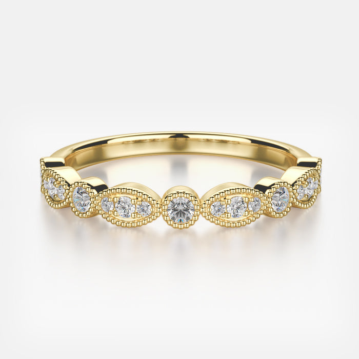Bezel set millgrain diamond band .16ctw  17 diamonds