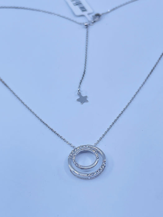 14kt White Gold Diamond double circle Necklace