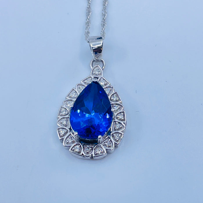 14kt White Gold 2.55ctw Pear shaped Tanzanite and .10ctw diamond Pendant