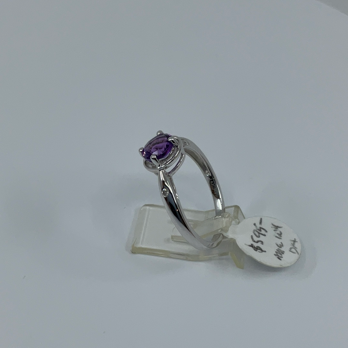 14kt White Gold checkerboard Amethyst and Diamond Ring