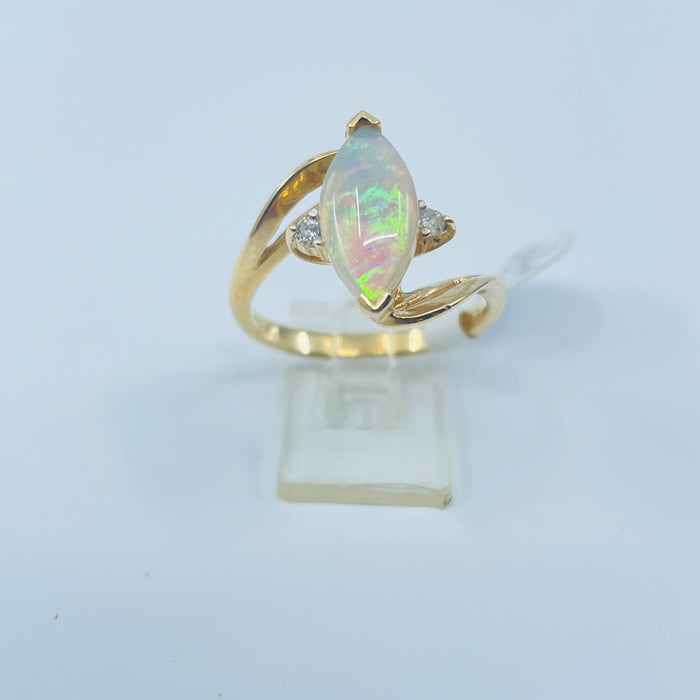 14kt Yellow Gold marquise Opal and Diamond Ring