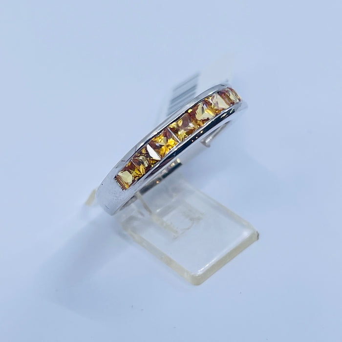 Sterling Silver channel set 2.7mm Princess cut Golden Sapphire Ring sz7