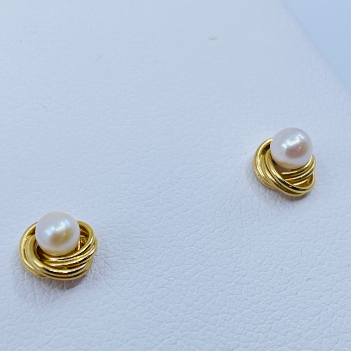 14kt Yellow Gold Pearl Knot earrings