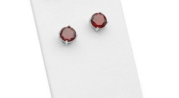Sterling Silver Round 6mm Gemstone Prong Set Garnet Studs