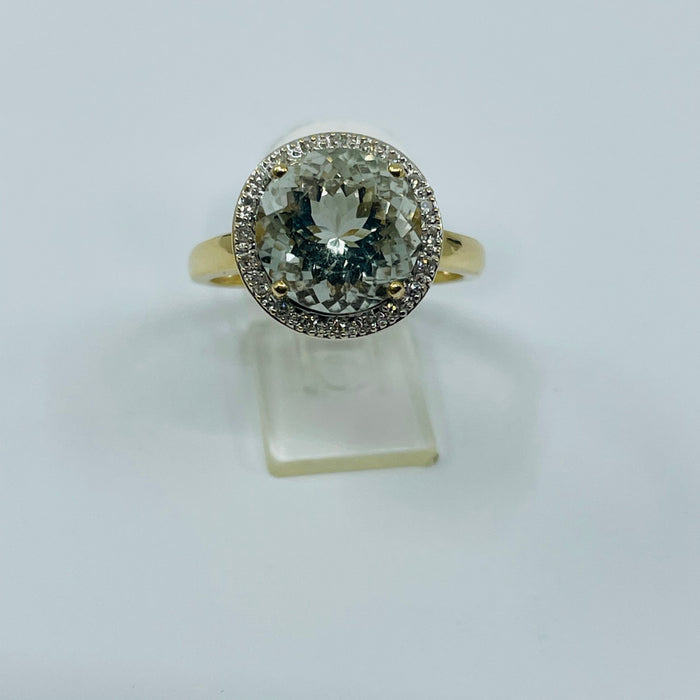 14kt Yellow Gold Green Amethyst and Diamond Ring