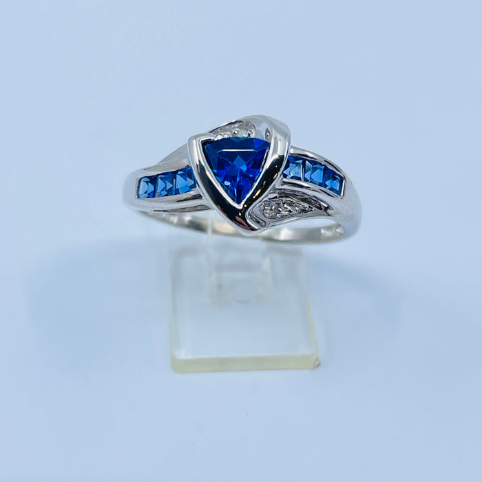 10kt White Gold lab created Sapphire and diamond Ring